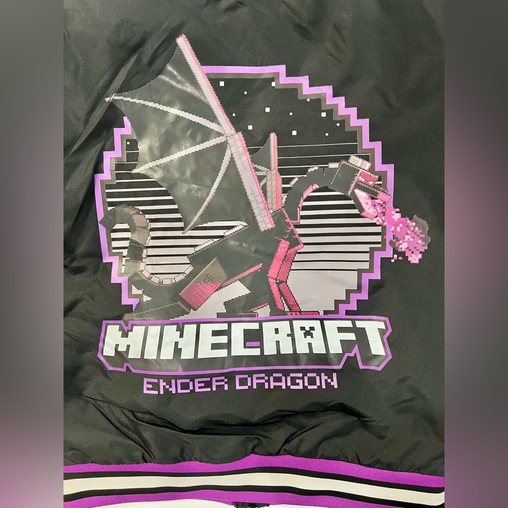 Minecraft Ender Dragon Bomber Jacket Kids Black and Purple Puffer Size 7 Unique - Picture 10 of 12